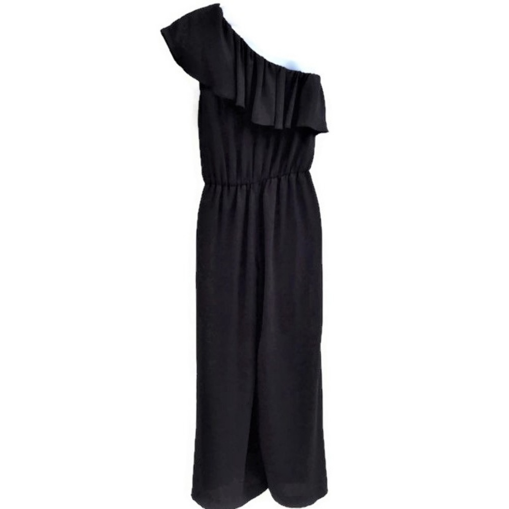 H M Jumpsuit Black One Shoulder Ruffled Neckline 2 - Picture 3 of 5